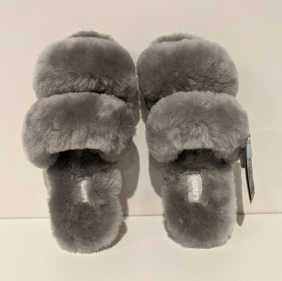 Free People Lamo real fur slippers in gray